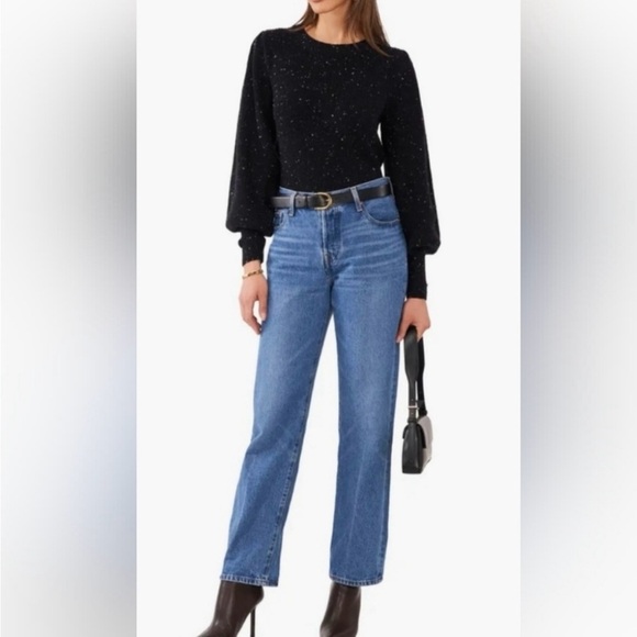 1 STATE Balloon Sleeve Speckled Black Sweater - Picture 4 of 6